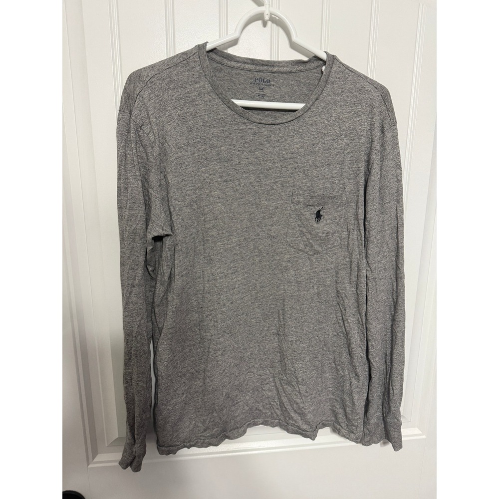 Polo Ralph Lauren T-Shirt Mens Medium Grey Long Sleeve Pocket Pony EUC